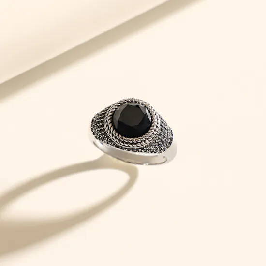 Floward Black King Elegance Silver Men’s Ring | Size 8