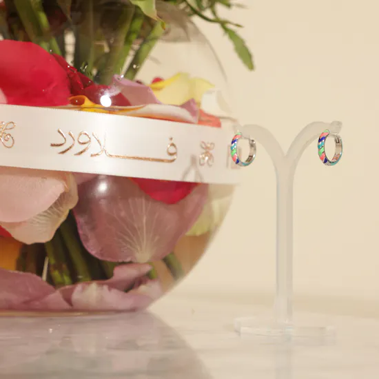 Zia Summer Neon Chevron Enamel Huggie Hoop Silver Women's Earrings | Bright Flowers