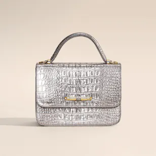Rula Galayini Baby Vertigo Metallic Silver Croc-Print Women’s Bag Rula Galayini Baby Vertigo Metallic Silver Croc-Print Women’s Bag
