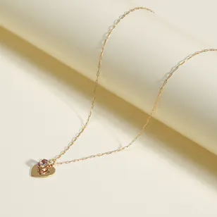 Gold Land Heart with Amethyst Stone Women's Necklace