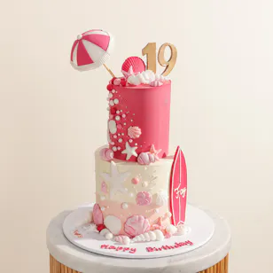 NQ's Bakery Personalized Pink Summer Birthday Cake