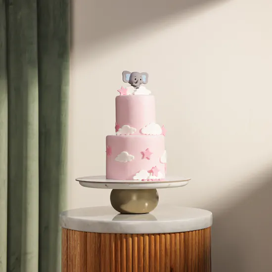 December Cake Elephant Two-Tier Pink Birthday Cake