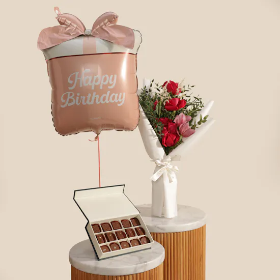 Floward Chocolate Box | Flowers Bouquet and Birthday Balloon