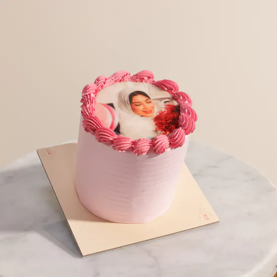 December Cake Personalized Photo Small Pink Cake