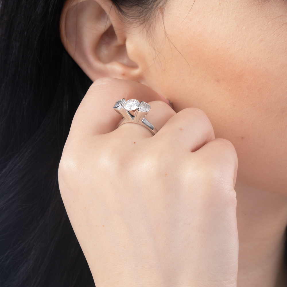 Silver Solitaire Moissanite Ring Size 9