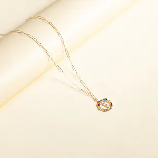 L'azurde Letter F Colored Stones Necklace