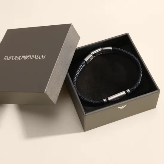 Emporio Armani Leather Cord Men Bracelet