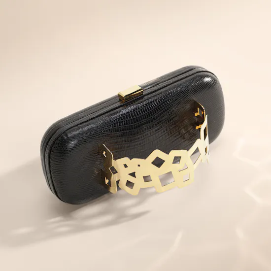 Rula Galayini Black Waltz Lizard-Print Women’s Clutch