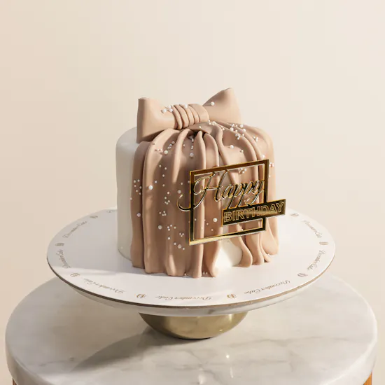 December Cake Happy Birthday White Cake Beige Ribbon