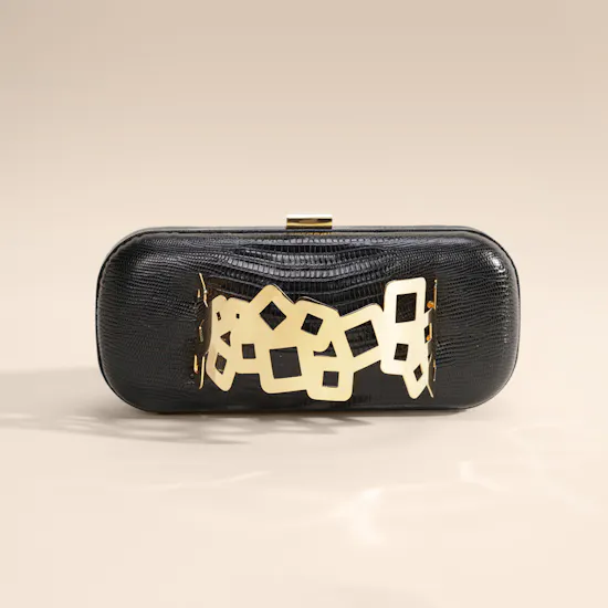 Rula Galayini Black Waltz Lizard-Print Women’s Clutch
