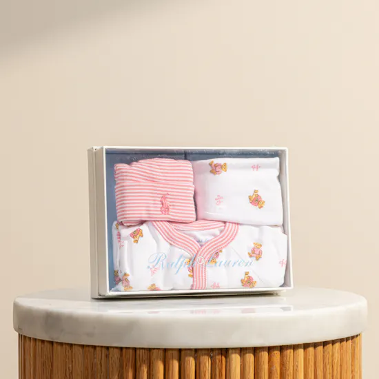 Ralph Lauren New Born Polo Bear Cotton Onesie Girl Gift Set