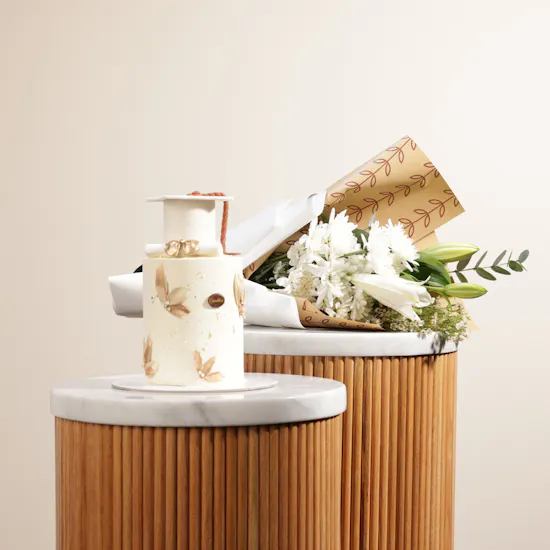 Crumbles Graduation Cake | White Blooms