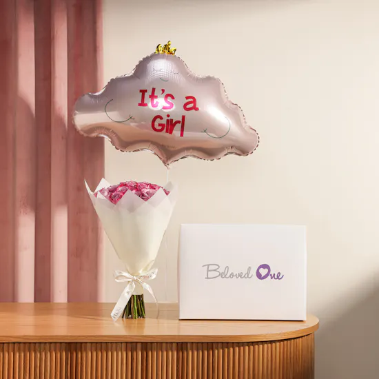 BelovedOne Personalized Baby Girl Gift Set | Elegant Flower and Balloons