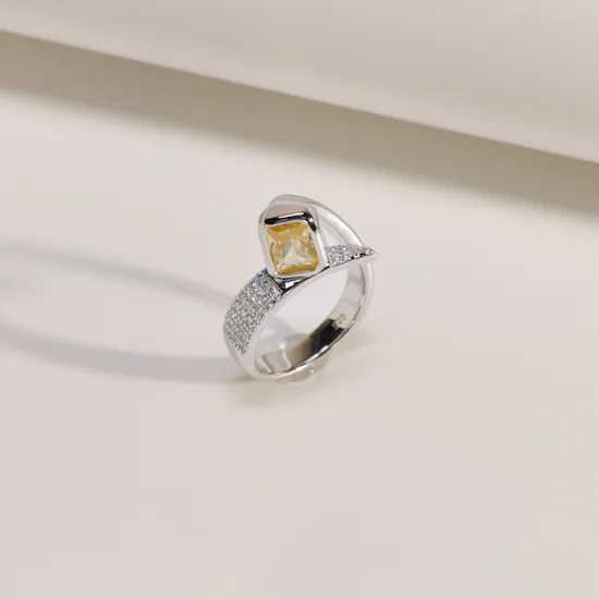 Floward Square Yellow Sapphire Stone Ring | Size 9