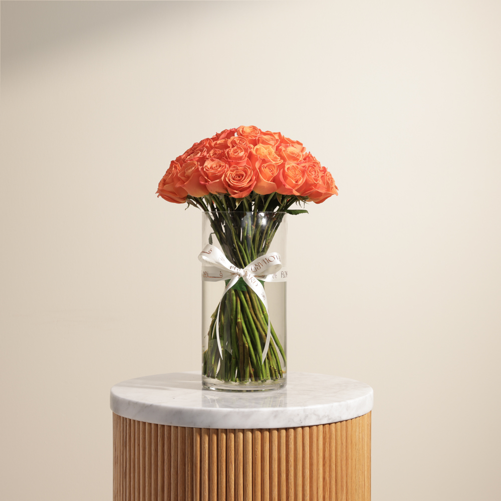 Orange Roses Vase | 50 Flowers