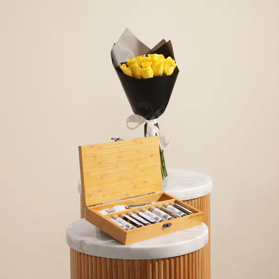 Feel Good Tea Wooden Box | Father's Day Flowers Bouquet