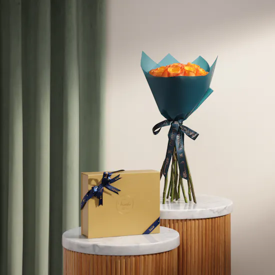 Venchi Prestige Chocoviar and Cremino Chocolate Two-Layer Gift Box | Lovely Flower Bouquet