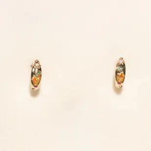 L'azurde Elegant Circle Colored Stones Hoop Earrings