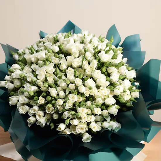 Pure White Baby Roses Bouquet | 75 Flowers