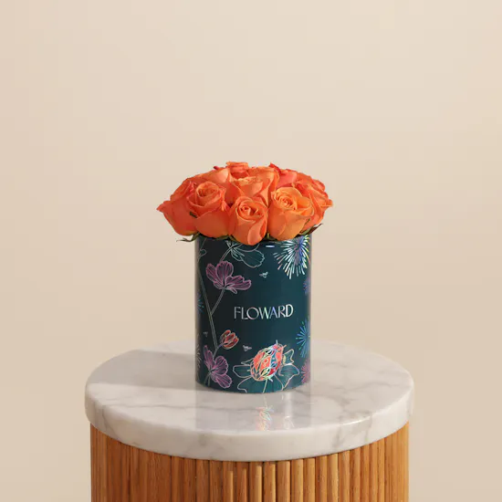 Sparkle Orange Rose Box | 15 Flowers