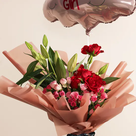 Dar Alsabaek BTC Spoon 2.5 gm Gold Bar | Flowers Bouquet and Balloon