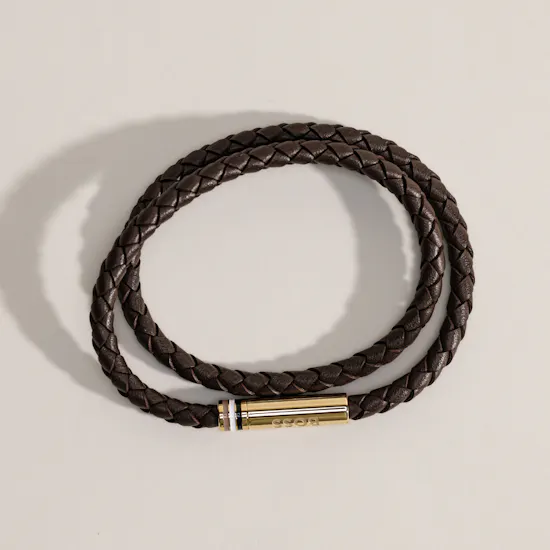 Hugo Boss Ares Double Braided Leather Cuff Men's Wristband