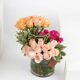 12 Peach Roses | Cylinder 12 Peach Roses | Cylinder