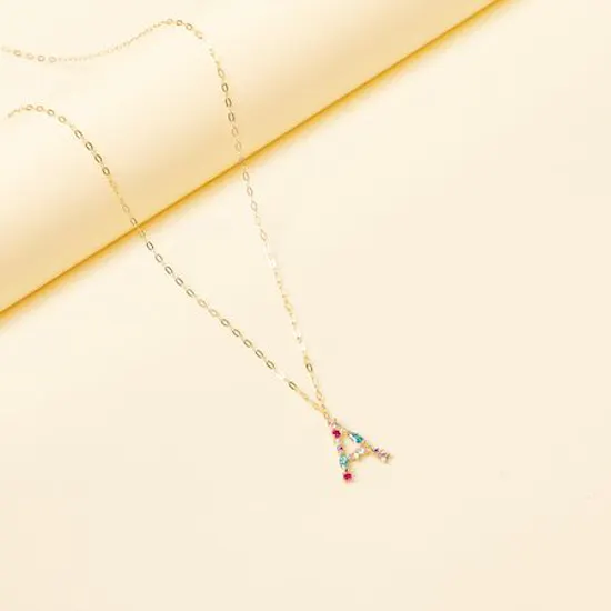 Lazurde Letter A Colored Stones Necklace