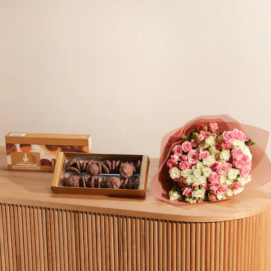 Saadeddine Caramel and Chocolate Barazek Box | Lavish Serenity Bouquet