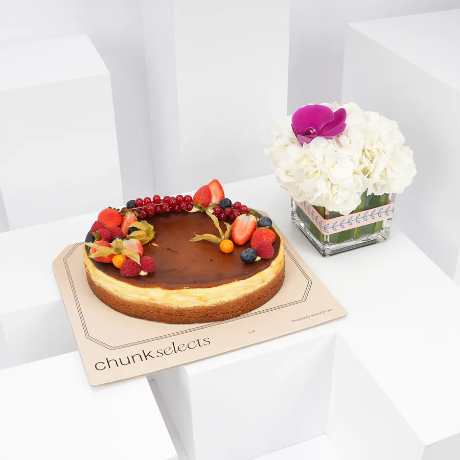 Chunk Cake with Soft Blooms Vase 6