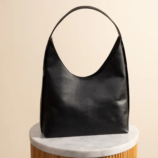 Minilet Black Leather Bag With Eyelets