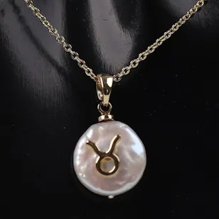 Taurus Zodiac Necklace by Ash Couture | Gold Plated | Pearl Taurus Zodiac Necklace by Ash Couture | Gold Plated | Pearl