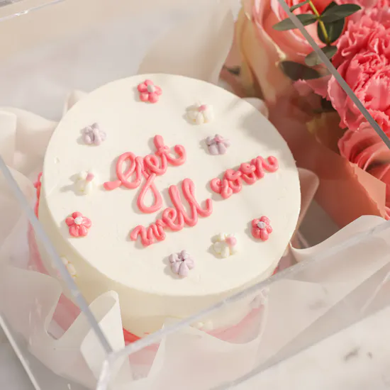 Floward Get Well Soon Pink Bento Cake with Gentle Recovery Flowers