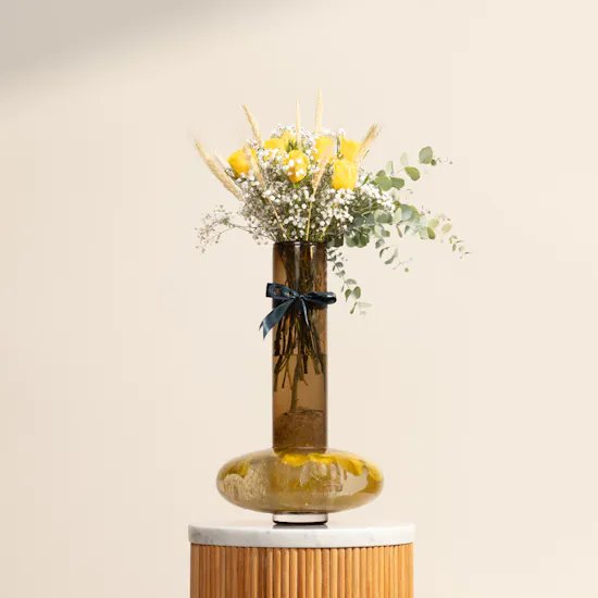 Golden Yellow Roses Vase