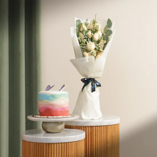 Floward Rainbow Butterfly Birthday Cake | Unique Flowers Bouquet