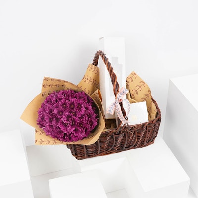 Line Fragrances Basket & Chrysanths Bouquet