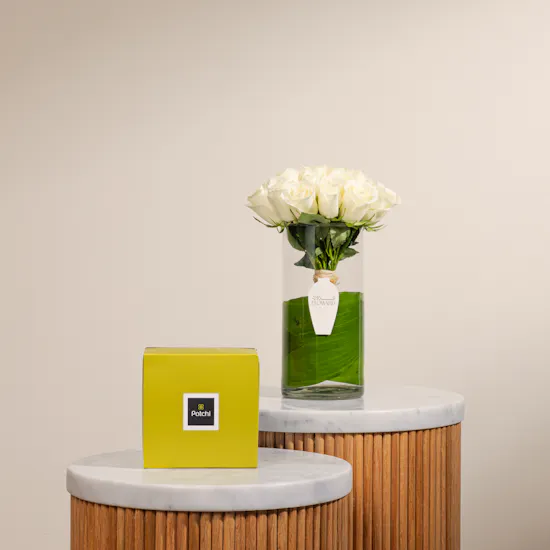 Patchi Chocolate 1kg Box | White Roses Vase