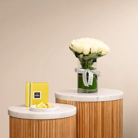 Patchi Chocolates Box 500 g | White Roses Vase