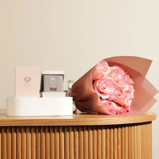 Amal Al Majed Pink Three Flower Toleen Necklace | Silken Pink Rose Bouquet