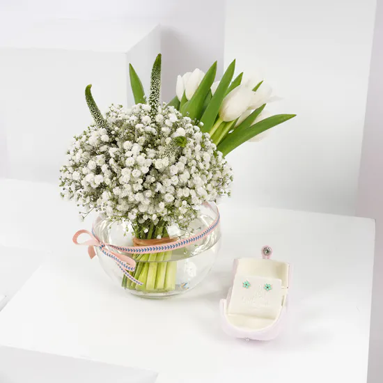 Little Pink Freesia Flower Earrings | White Blooms