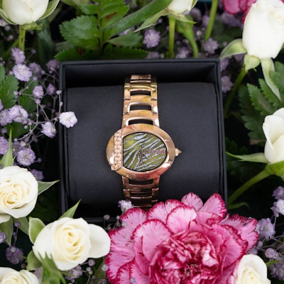 Just Cavalli Limited XL Rose Gold Green Watch with Luxury Flowers Box