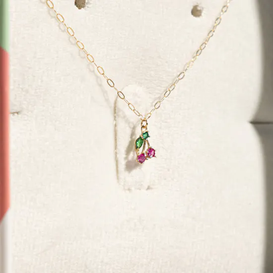 Miss L' Cherry Colored Stones Gold Kid's Necklace
