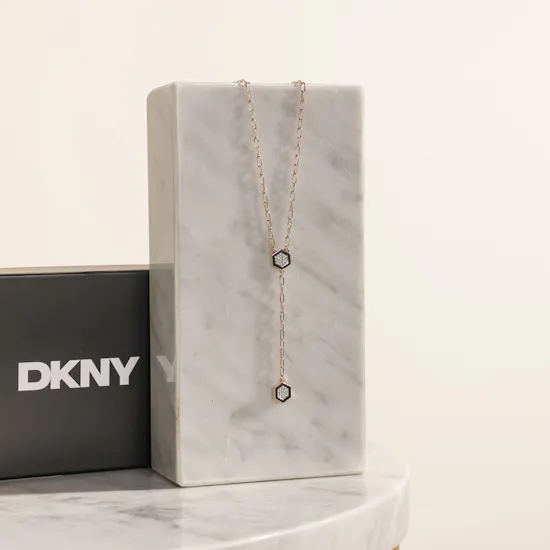 Dkny Gold-tone Dangling Hexagon Crystal Necklace | Charming Flower