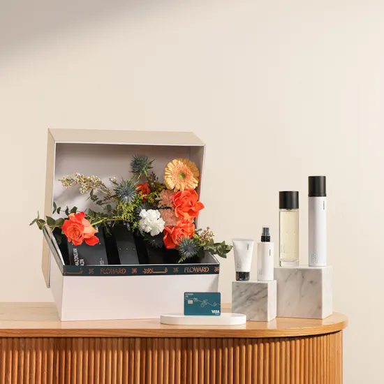 Floward 50 KWD Card | Mubkhar Signature Fragrance Box and Flowers