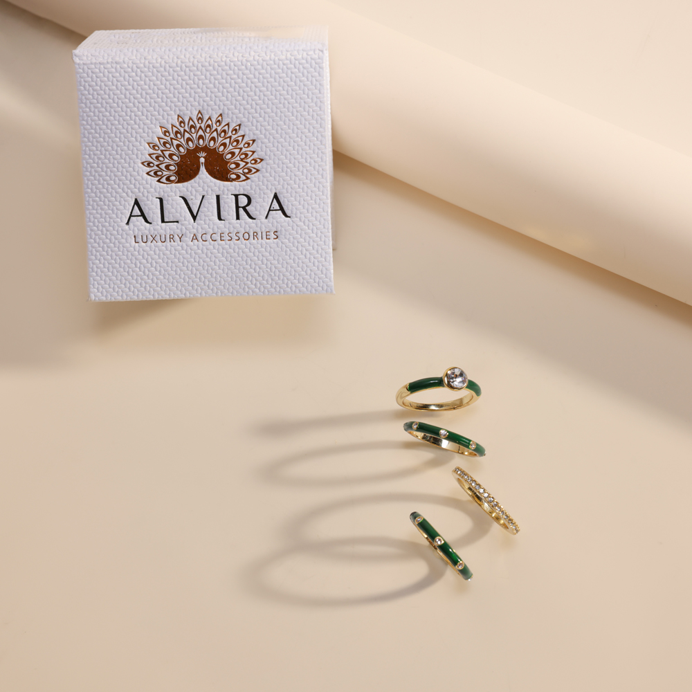 Alvira Green Luxury Rings Set
