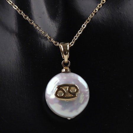 Cancer Zodiac Necklace by Ash Couture | Gold Plated | Pearl