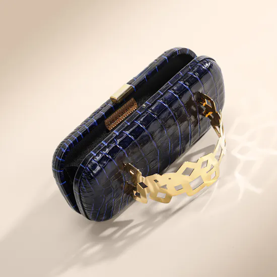 Rula Galayini Waltz Royal Blue Lizard-Print Women's Clutch
