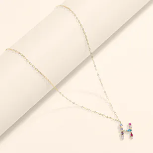 L'azurde Letter H Colored Stones Necklace