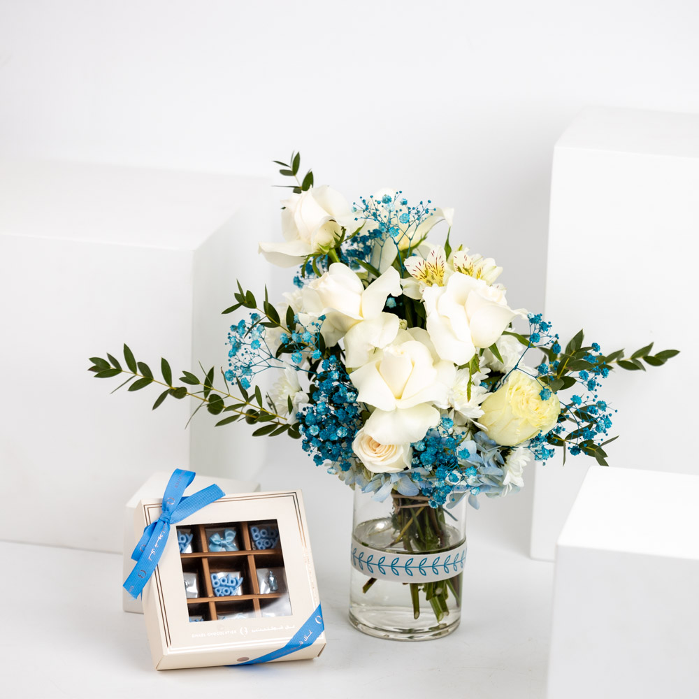  Ghazl Baby Boy Mini Chocolate Box | Blue Flowers