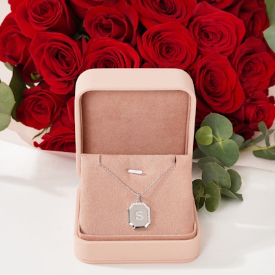 Floward Letter S Silver Rhodium Plated Necklace | Charming Roses